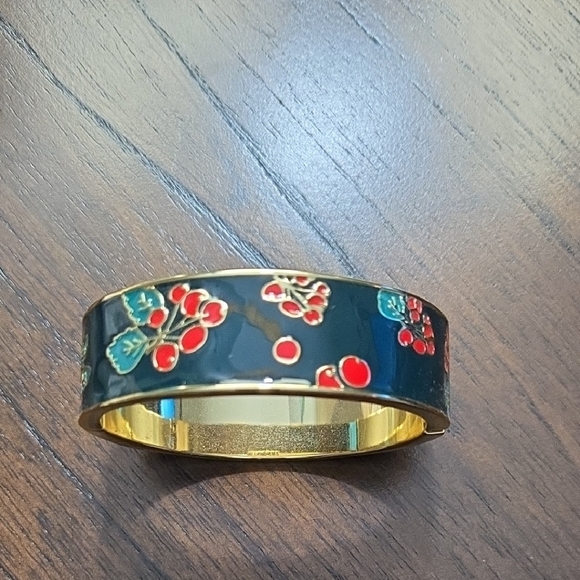 Elegant Gold and Evergreen Christman  Bangle - Picture 1 of 7